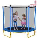 ZUN 5.5FT Trampoline for Kids - 65" Outdoor & Indoor Mini Toddler Trampoline with Enclosure, Basketball 06871922