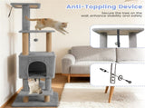 64" Light Gray Cat Tower with Plush Perches & 3 Dangling Balls, Jute Scratching Posts & Anti-Tipping 52858921