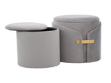 Contemporary Nesting Ottoman Set in Silver Velvet with Gold Metal Accent Pieces B202P223724
