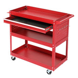 ZUN 3-Tier Rolling Tool Cart, Metal Heavy Duty Utility Cart on Wheels with Pegboard & Drawer & 4 Hooks, 30369221