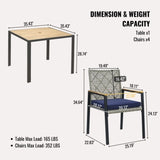 All Weather 5-Piece Patio Dining Table Sets, Patio Conversation Set Acacia Wood Table Top with 52097006
