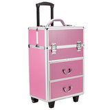 4 Tier Lockable Cosmetic Makeup Train Case with Extendable Trays Pink 80010757