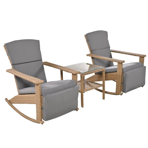 ZUN U_Style Adjustable Outdoor Wicker Double Rocking Chair with Coffee Table, Suitable for Backyard, WF322817AAE