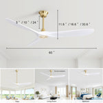 ZUN 60 Inch Indoor Modern ABS Smart Ceiling Fan With 6 Speed Remote Control Reversible DC Motor For W934P146055