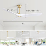 ZUN 60 Inch Indoor Modern ABS Smart Ceiling Fan With 6 Speed Remote Control Reversible DC Motor For W934P146055