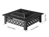 32 Inch Square Outdoor Wood Pit Table, Heavy Duty Wrought Iron Firepit with Pyramid 29225423