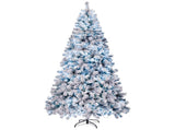 8 FT Pre-lit Snow Flocked Christmas Tree, Artificial Hinged Xmas Pine Tree with 1300 Branch Tips, 40181565
