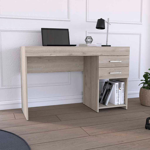 ZUN Ibare Two Drawer Computer Desk, One Lower Shelf -Light Gray B20091873