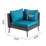 2 pcs armless sofa 2 pcs corner sofa 2 pcs footstool iron legs black rattan peacock green 72293141