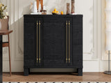 TREXM Sideboard Buffet Cabinet with Storage, Wood Sideboard with Adjustable Shelves and Gold Handles N715P232696B