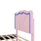 Twin Size Upholstered Platform Bed with Curve Shaped and Height-adjustbale Headboard,LED Light WF323748AAH