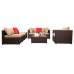 ZUN 7 Pieces Wood Grain Patio PE Wicker Rattan Corner Sofa Set 38435070