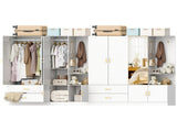 Wardrobe with 5 Doors 2 Drawers 2 Open Shelves Particleboard Unit with 1 Mirrored Door and 4 Hooks 32021789