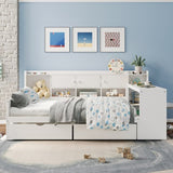Wooden L-Shape Daybed with Seven Storage Cabinets and Two Storage Drawers, Multi-functional Bed with 74696314