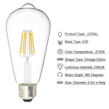 Edison Bulb LED Light Vintage Style Lighting Filament Lamp E26 Warm white 6Pack 12915650