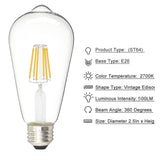 ZUN Edison Bulb LED Light Vintage Style Lighting Filament Lamp E26 Warm white 6Pack 12915650