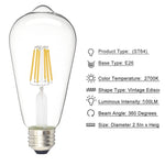 ZUN Edison Bulb LED Light Vintage Style Lighting Filament Lamp E26 Warm white 6Pack 12915650