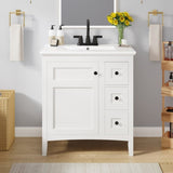 30 Inch Vanity with Ceramic Sink, White with 3 Drawers, Solid Wood Frame Modern N710P252105K