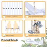 TOPMAX Twin Size Porch Swing Bed Seating Group, Patio Acacia Wood Swing Frame with Hemp Ropes for N717P210135K