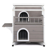 ZUN Wooden Cat house 2-Story Indoor Outdoor Luxurious Cat Shelter House with Transparent Canopy, Large 60901308