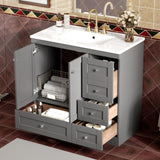 36 inch Shaker Style Free-Standing Bathroom Vanity Cabinet with Ceramic Sink, 4 Soft-close Drawers N729P288872E