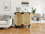 ZUN 2 Door Buffet Sideboard with Adjustable Shelves ,Storage Cabinet with Natural Seaweed Decor Doors W688P196193