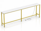 62.99"x7.87"x31.10" Console Table, MDF with Melamine Veneer & Iron Frame, with Power Outlet, White & 08773867