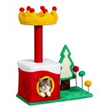 29.5in Christmas Themed Plush Cat Tree, Multi-level Cat Tower with Cat Condo, Top Crown Perch, Sisal 29552567