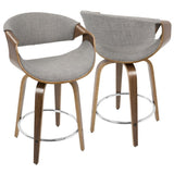 Curvini Mid-Century Modern Counter Stool in Walnut Wood and Light Grey Fabric by LumiSource - Set of B202P221709