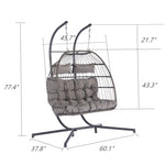 ZUN 2 Person Outdoor Rattan Hanging Chair Patio Wicker Egg Chair W87472175