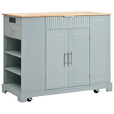K&K Fluted Kitchen Island with Trash Can Storage Cabinet, Power Outlet, Internal Storage Rack, N707P221571G