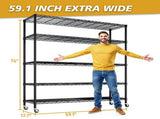Heavy Duty Shelves 59.06" W Wire Shelving Unit with Wheels 3125LBS NSF Metal Shelves for 91765817