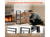 Indoor Firewood Rack, 1.3 ft 2-Tier Log Holder with Fireplace Tools, Includes Brush, Shovel, Poker, 03867713