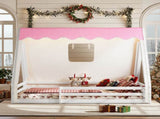 Full Size House Floor Bed with Tent and Light, Solid Wood Teepee Floor Bed with Full-length W1580P369467