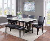 Modern White Faux Marble & Black Dining Room Rectangular Table V-Shape Trestle Design Wooden Base B011P191527