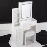 29.2" Small Size Left Bedside Cabinet Vanity Table Cushioned Stool, 2 AC2 USB Power Station, Hair W3258P287970