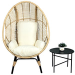 ZUN Patio PE Wicker Egg Chair Model 4 with Natural Color Rattan Beige Cushion and Side Table 63506051