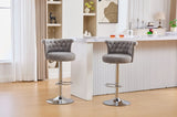 COOLMORE Velvet Bar Stool Set of 2, Adjustable Swivel Bar Stools with Silver Plated Metal Leg, W1539P320507