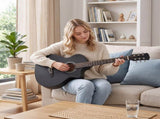 38 Inch Acoustic Guitar for Beginners, JF Body Shape, Basswood Folk Guitar in Matte Black, 6-String 06386937