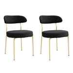 ZUN Boucle Upholstered Dining Chairs with Curved Backrest & Gold Metal Legs Set of 2, Black W2740P214382