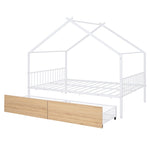 ZUN Full Size Metal House Bed with Two Drawers, White MF323484AAK