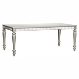 Glamourous Silver Finish Rectangular Dining Table 1pc Draw Leaf Mirror Trim Apron Dining Room B01152297