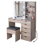 ZUN Particleboard Triamine Veneer 6 Drawers 2 Shelves 3 Light Bulbs Mirror Cabinet Dressing Table Set 45271452