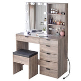 Particleboard Triamine Veneer 6 Drawers 2 Shelves 3 Light Bulbs Mirror Cabinet Dressing Table Set 45271452