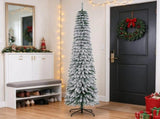 Green 8' Slim Pencil Christmas Tree,Snow Flocked Artificial Tree with Realistic Branches & 603 Tips 00652769