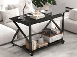 Black Rolling Computer Desk with Power Strip 32" Mobile Office Desk with Monitor Stand 36811141
