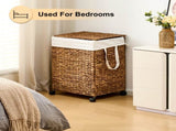 Laundry Hamper with Lid and Wheels, Woven Natural Water Hyacinth Rolling Laundry Hamper 61789069