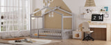 Twin Size Wood Bed House Bed Frame with Fence, for Kids, Teens, Girls, Boys, Gray WF302176AAE