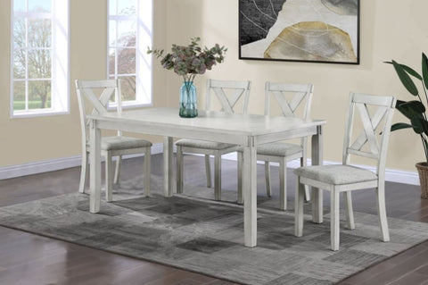 ZUN Rustic Farmhouse Transitional 5-Piece Dinette Dining Set Rectangular Table Linen Look Fabric B011P184616