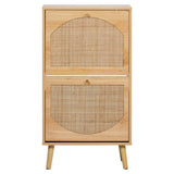 2-Tilt Shoe Cabinet with Arched Rattan Surface, MDF with Triamine, 54*24*98cm, Natural Wood Color 18952730